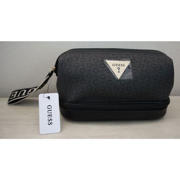 Guess M9019042 Black Logo Charlestown Bottom-Zip Travel Toiletry Cosmetic Bag - Picture 1 of 10